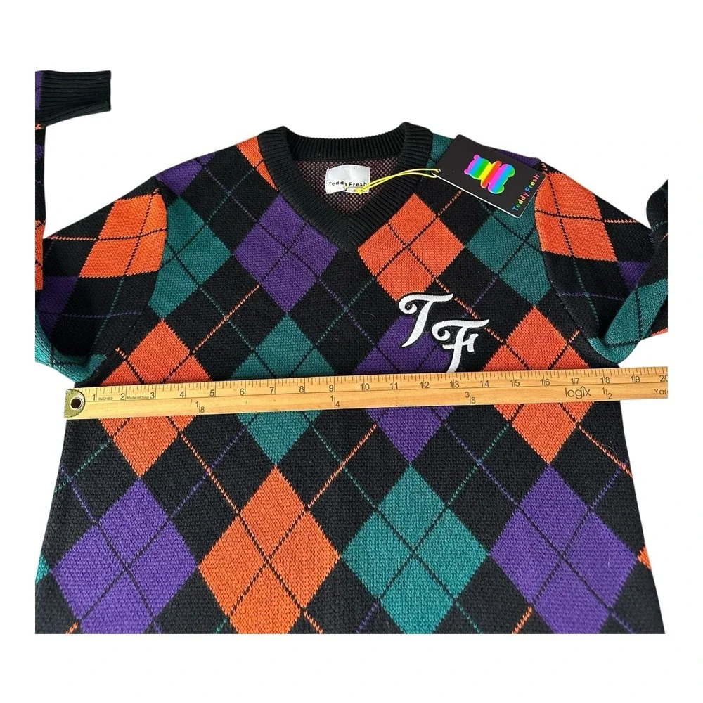 Teddy‎ Fresh Men V-Neck Argyle Sweater Size Multicolor Knit XS